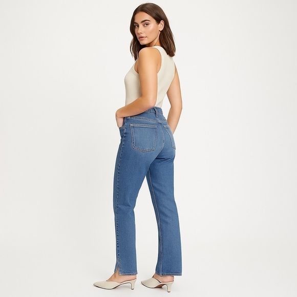 Good American Denim - Good American ‘Good Boy’ Side-Slit Straight Jeans Blue941 (2/26) Rigid High Rise